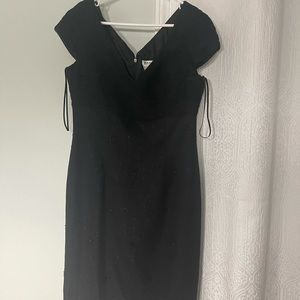 Vintage 90s silk pin tuck pleated v neck cap sleeve cocktail party LBD dress